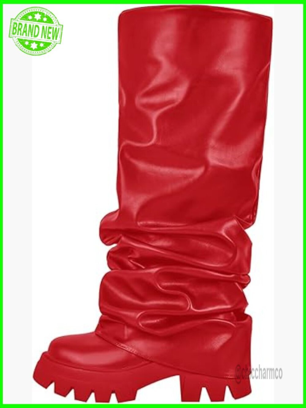Metallic Knee High Platform Heel Slouch Boots